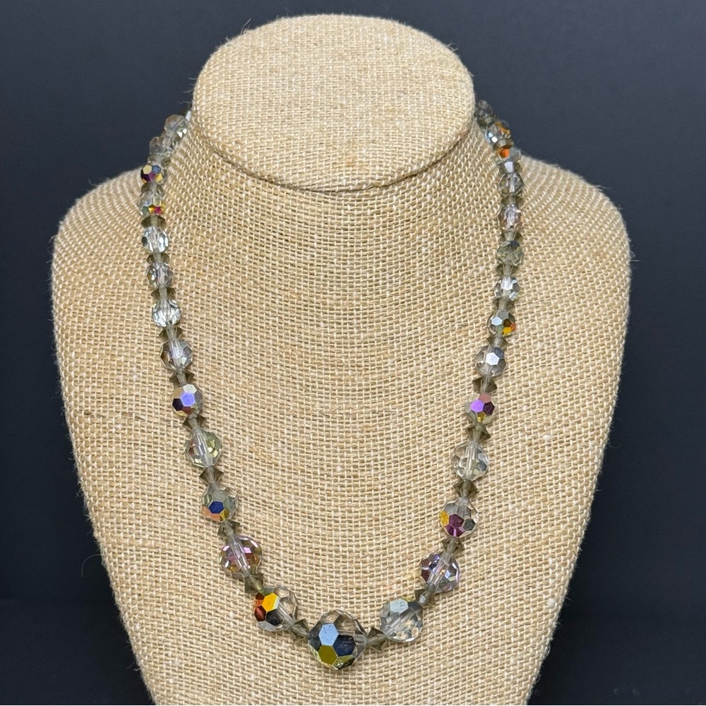 VTG Aurora Borealis AB Crystal Graduated Faceted Bead Necklace Smoky Gray/Pink